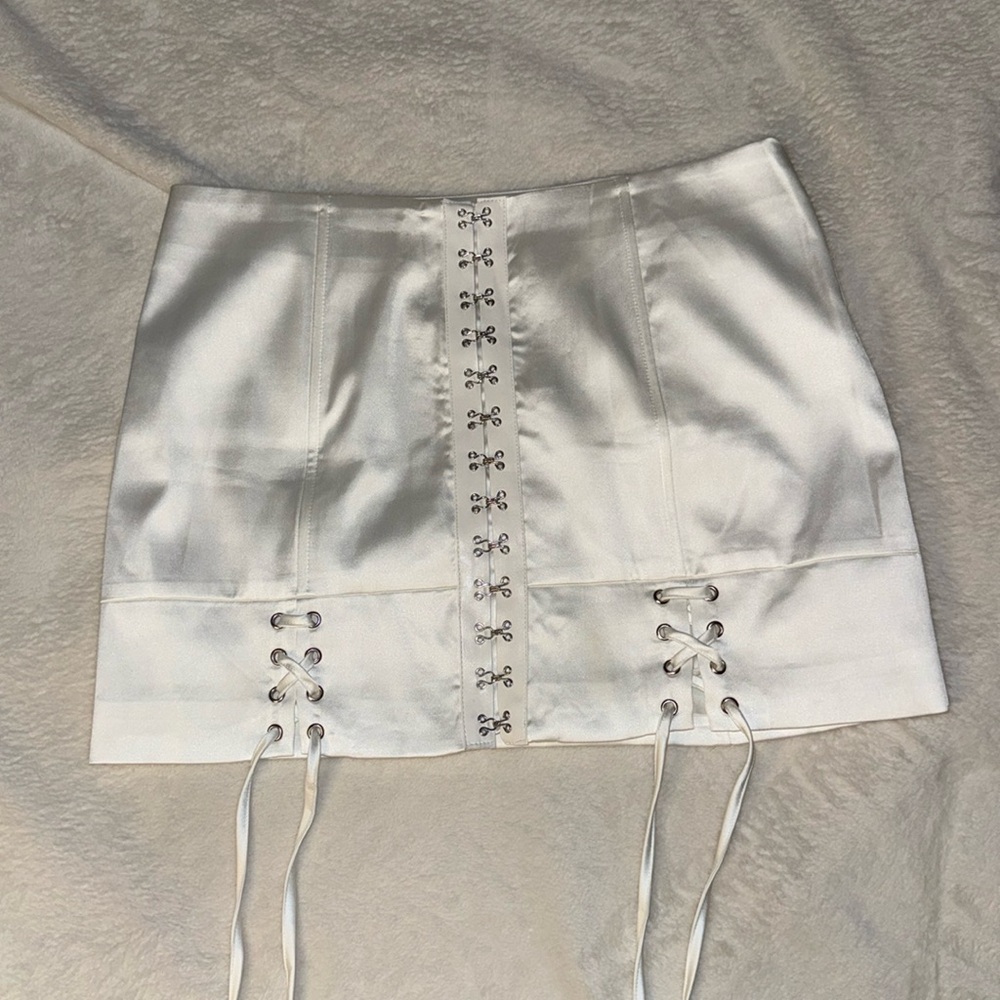 Dolls kill Nights out white mini skirt corset silky feel